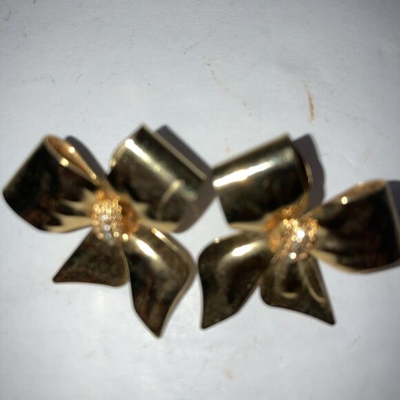 Vtg TARA Earrings, Signed Satin Enamel Rhinestone Ribbon Bow Costume Jewelry - Picture 3 of 3